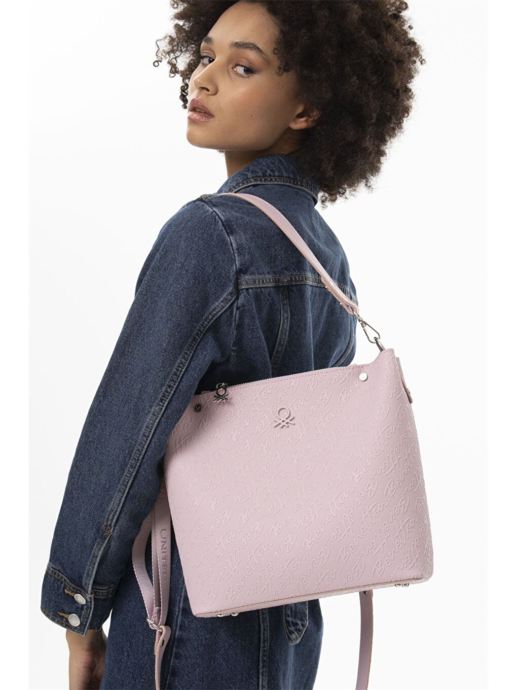 Pembe Deri Görünümlü Baskılı Kadın Omuz Çantası