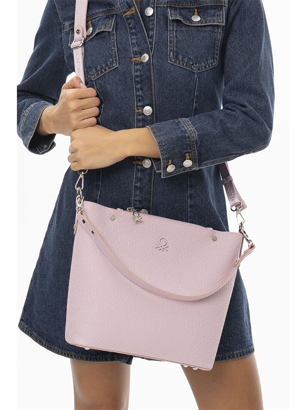 Pembe Deri Görünümlü Baskılı Kadın Omuz Çantası-1