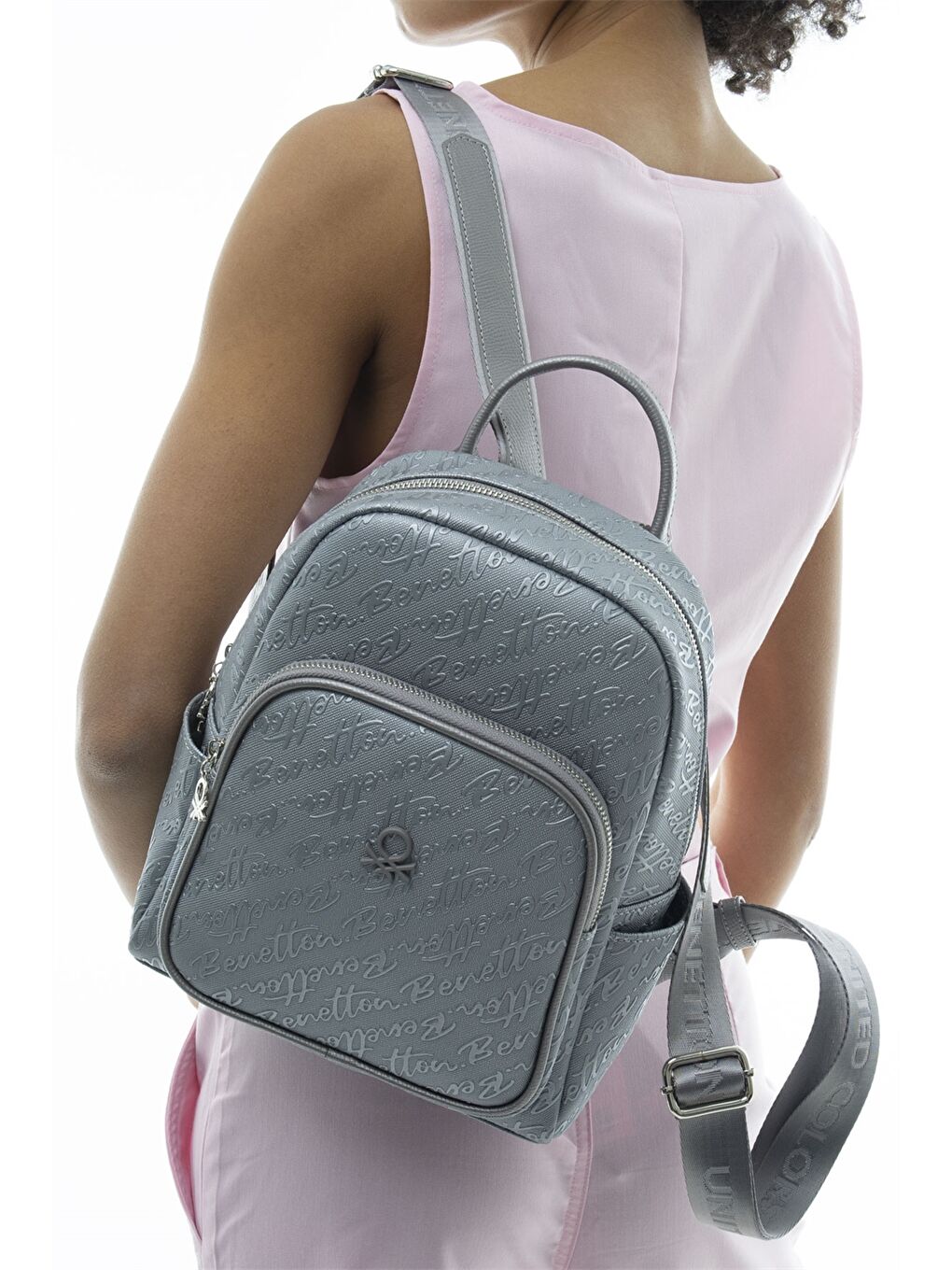 Gri Deri Görünümlü Baskılı Kadın Sırt Çantası