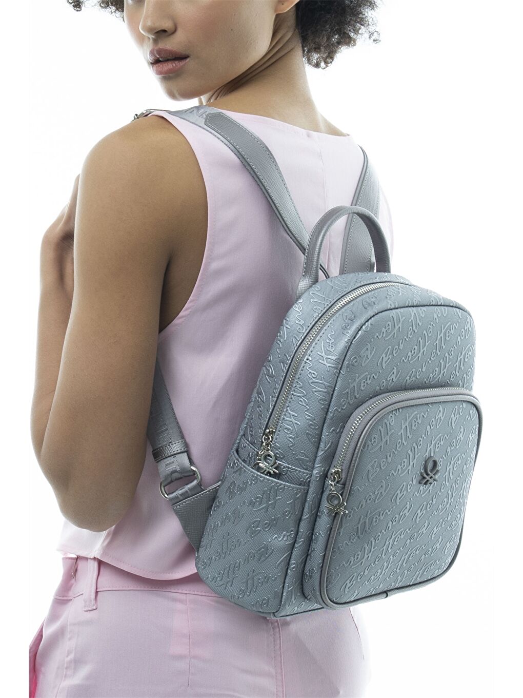 Gri Deri Görünümlü Baskılı Kadın Sırt Çantası-1