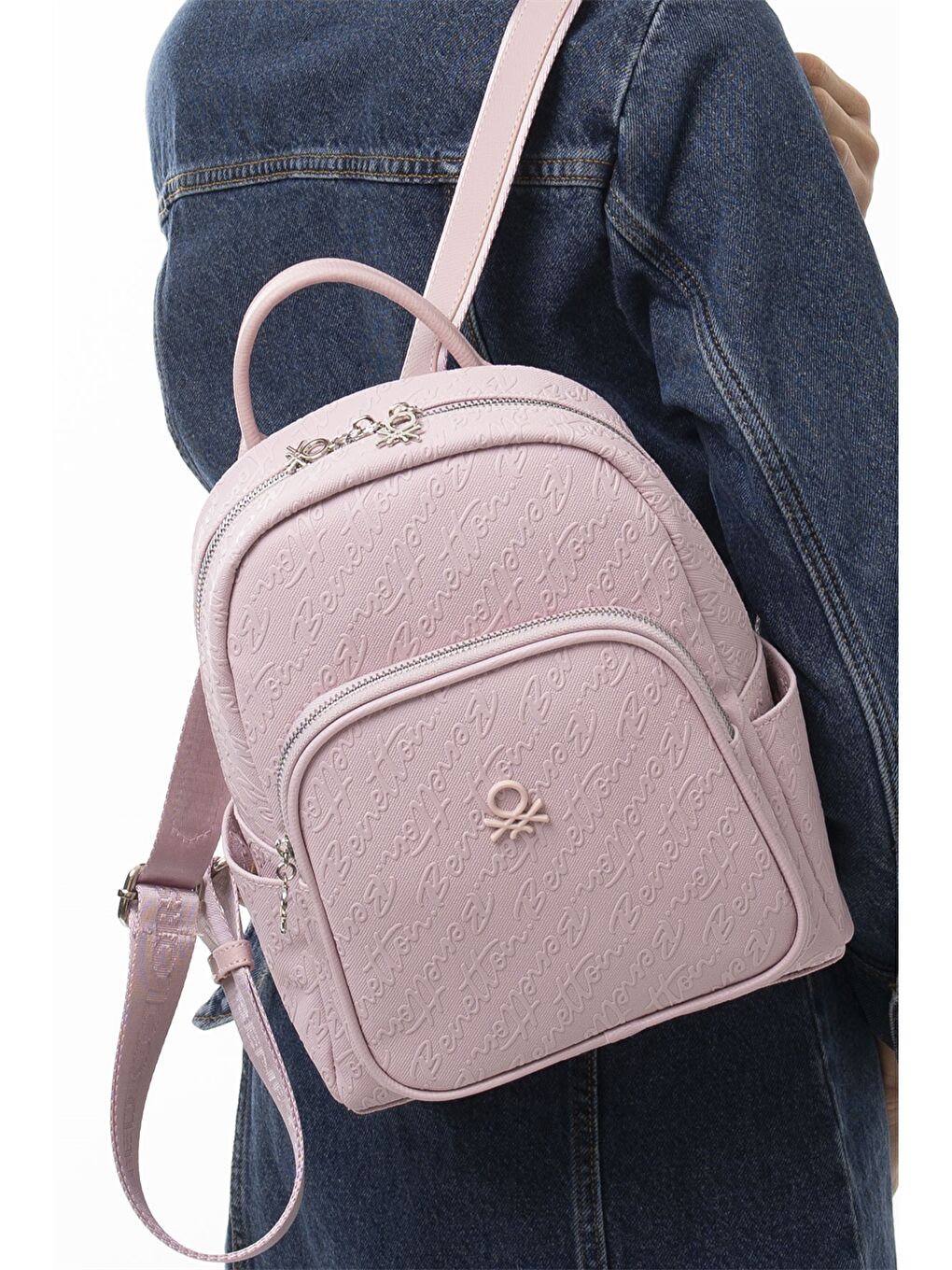 Pembe Deri Görünümlü Baskılı Kadın Sırt Çantası