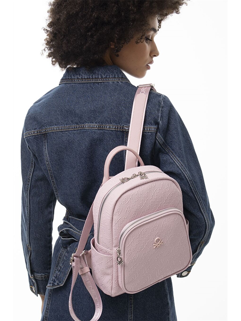 Pembe Deri Görünümlü Baskılı Kadın Sırt Çantası-1