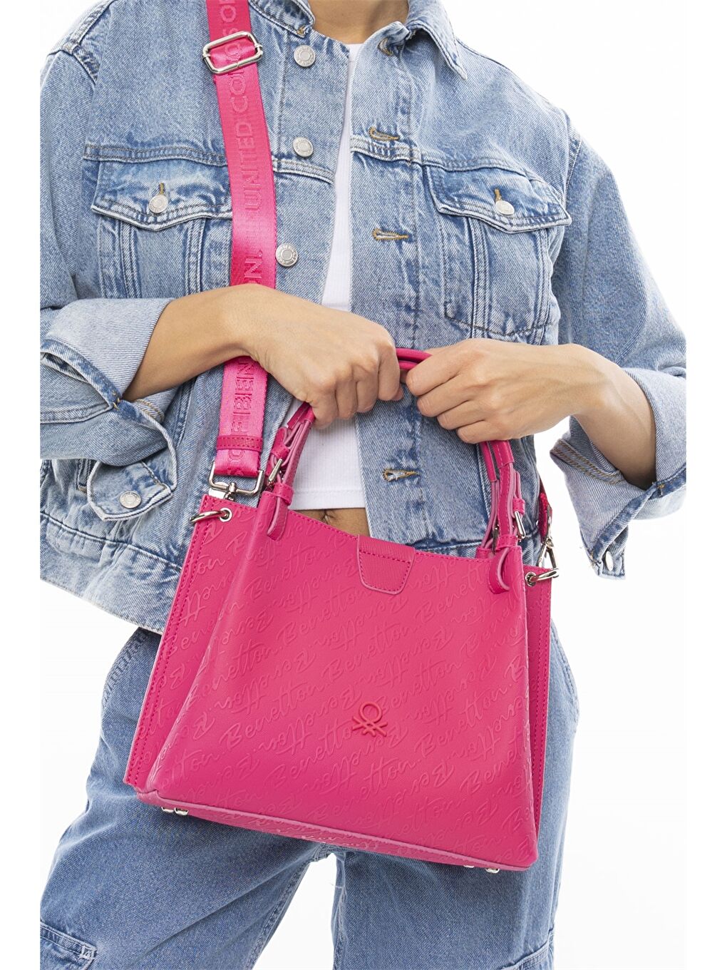 Fuşya Deri Görünümlü Baskılı Kadın Çapraz Çanta-1