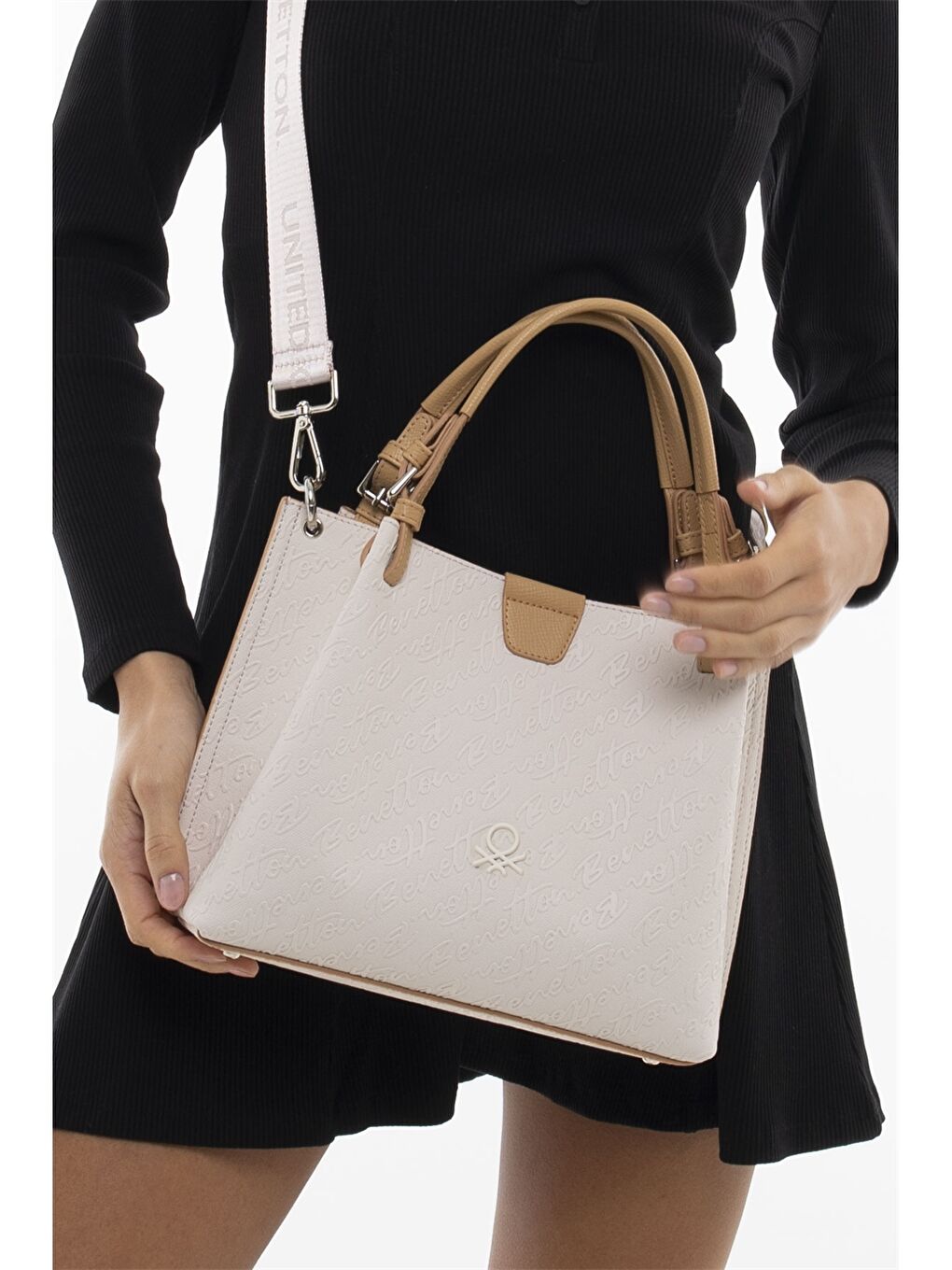 Bej Deri Görünümlü Baskılı Kadın Çapraz Çanta-1