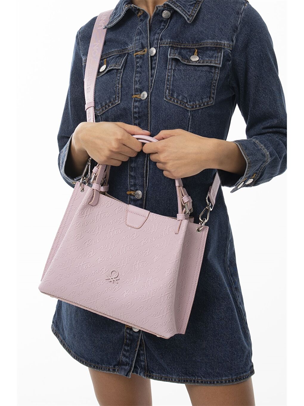 Pembe Deri Görünümlü Baskılı Kadın Çapraz Çanta