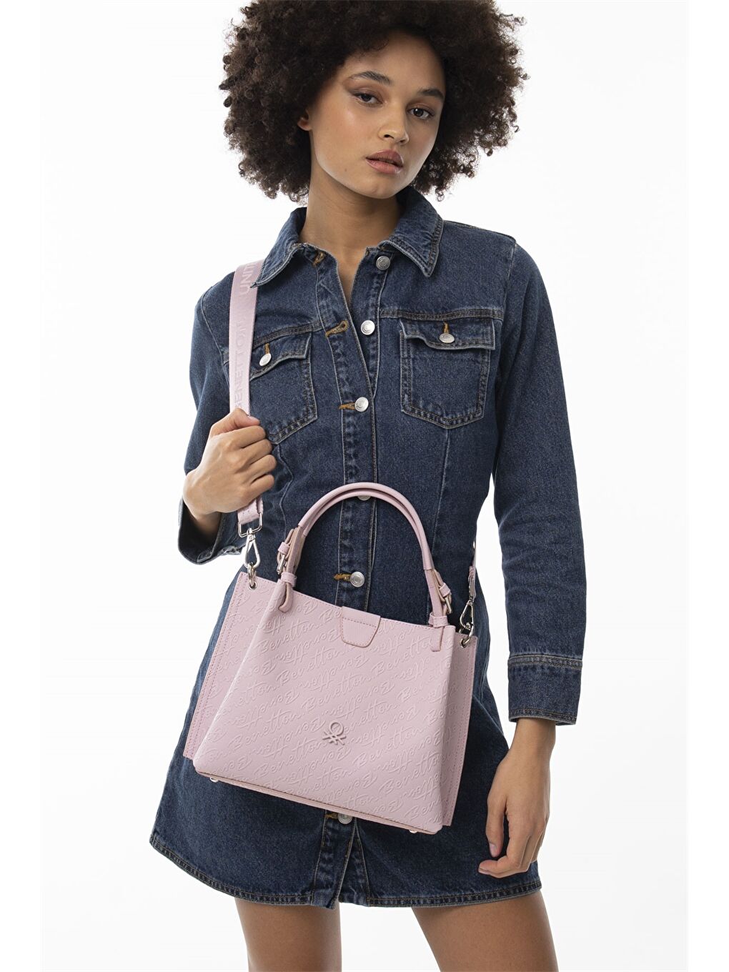 Pembe Deri Görünümlü Baskılı Kadın Çapraz Çanta-1