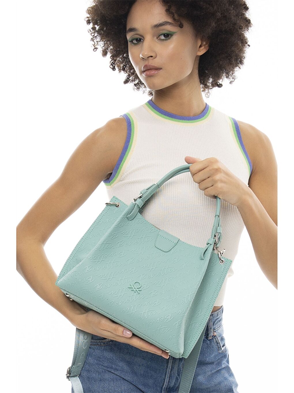 Turkuaz Deri Görünümlü Baskılı Kadın Çapraz Çanta