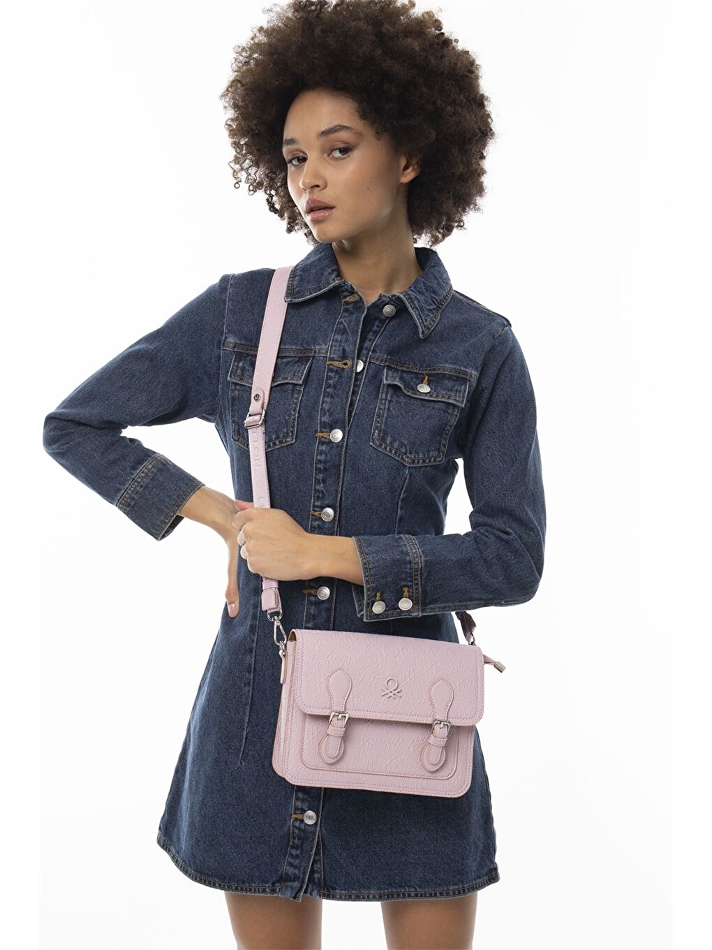 Pembe Deri Görünümlü Baskılı Kadın Çapraz Çanta-1