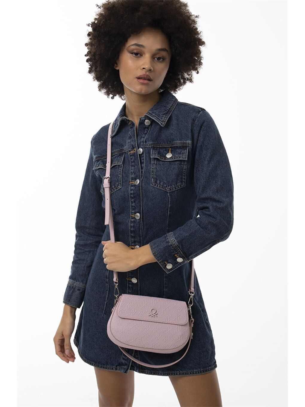 Pembe Deri Görünümlü Baskılı Kadın Omuz Çantası-1