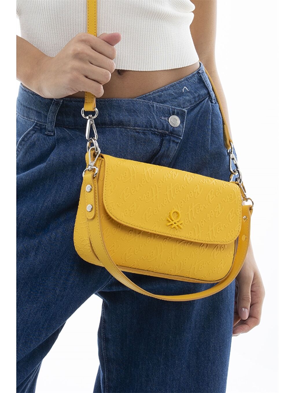 Sarı Deri Görünümlü Baskılı Kadın Omuz Çantası-1