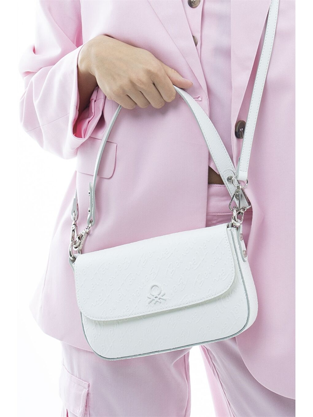 Beyaz Deri Görünümlü Baskılı Kadın Omuz Çantası-1