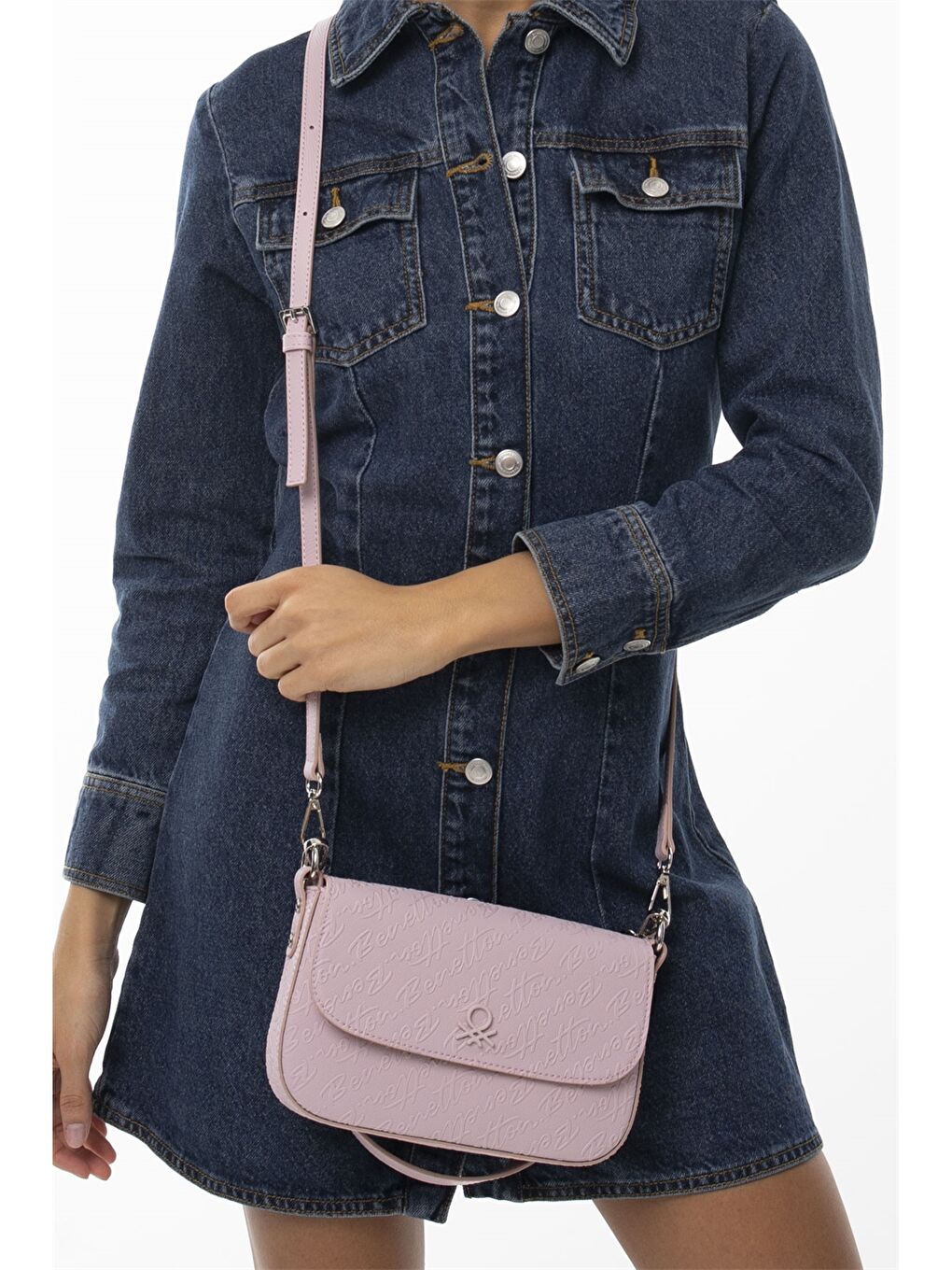 Pembe Deri Görünümlü Baskılı Kadın Omuz Çantası-1