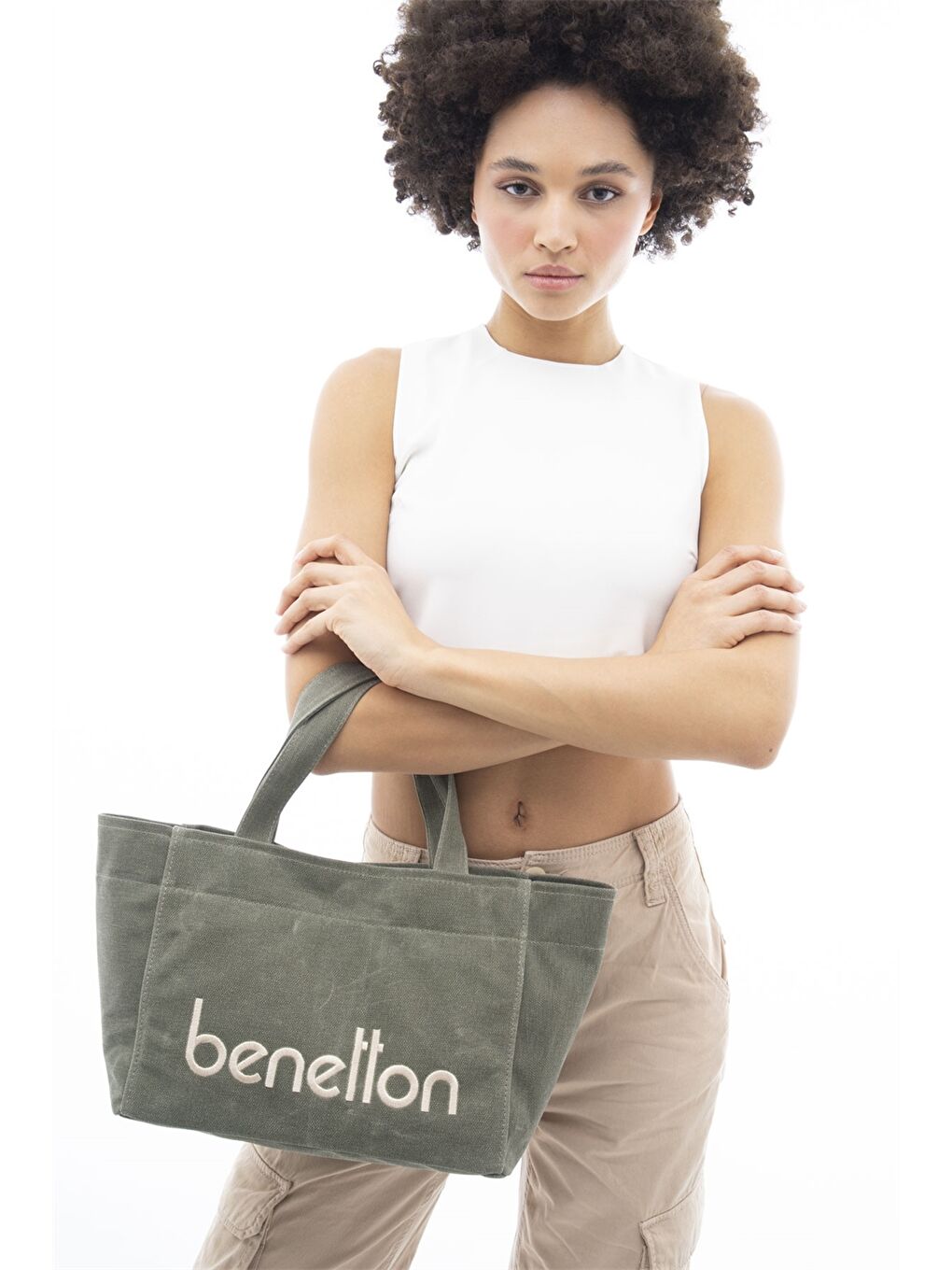 Haki Yazı Baskılı Kadın Omuz Çantası-1