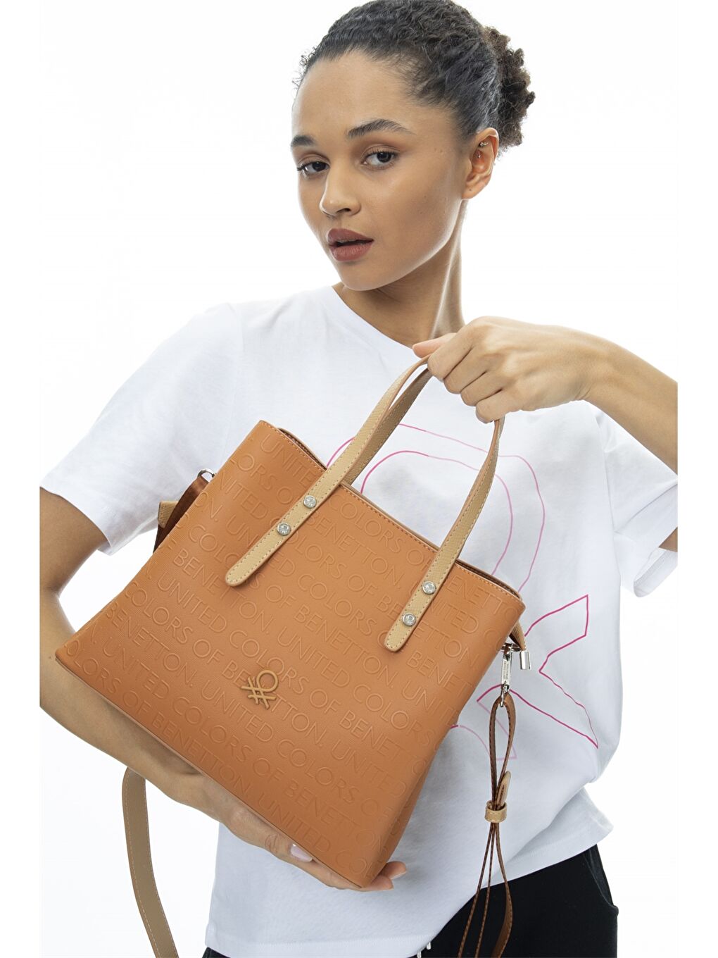 Kahverengi Deri Görünümlü Baskılı Kadın Omuz Çantası