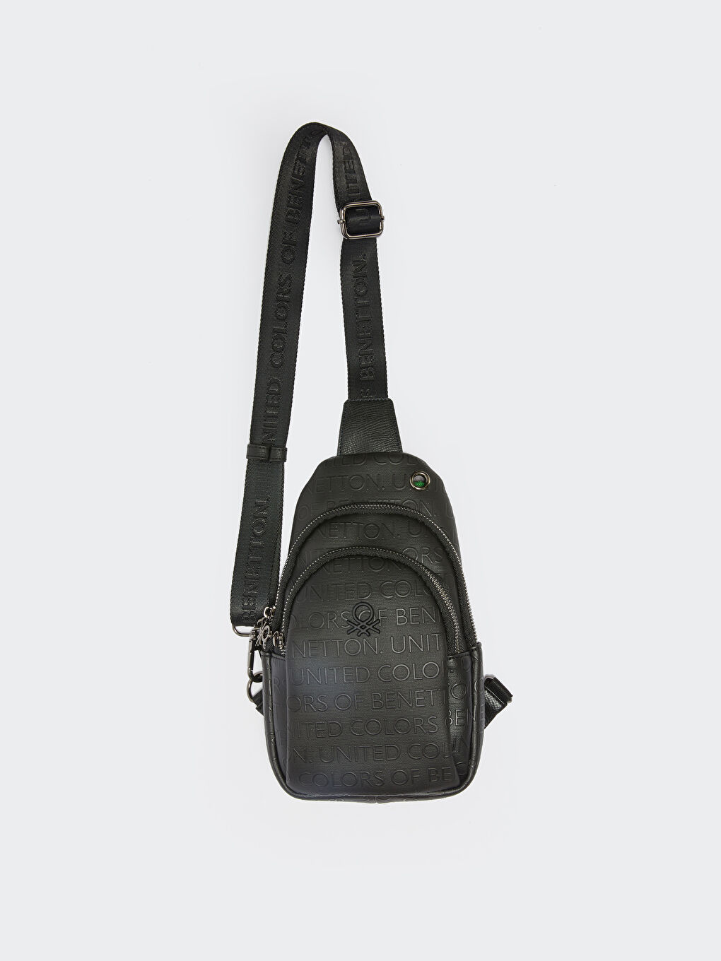 Siyah Deri Görünümlü Baskılı Kadın Göğüs Çantası