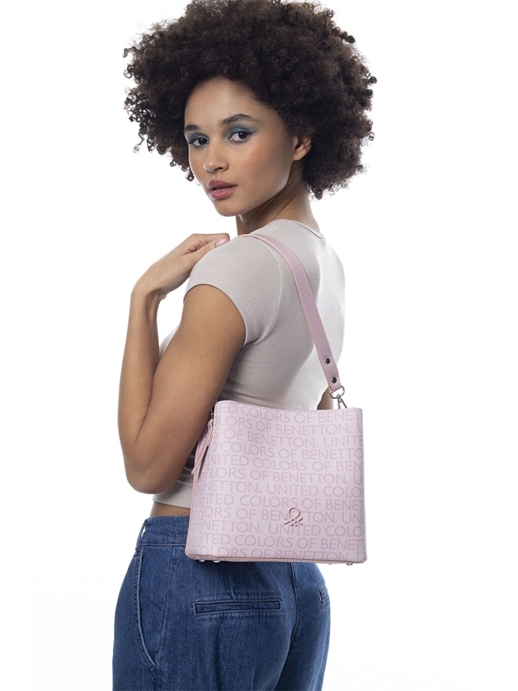 Pembe Deri Görünümlü Kadın Çanta-1