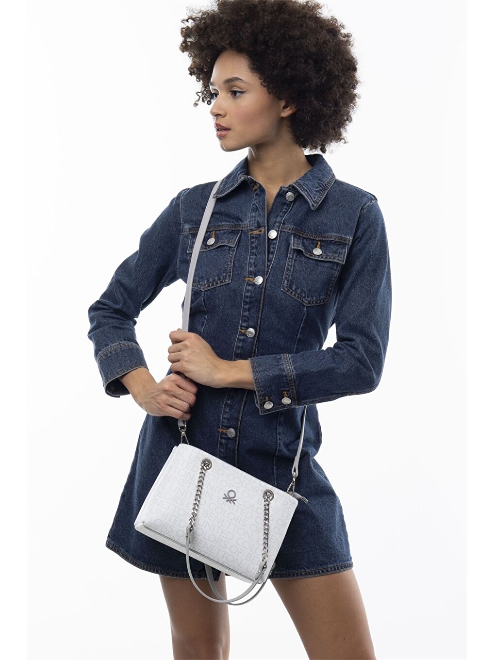 Beyaz Deri Görünümlü Kadın Çanta-1