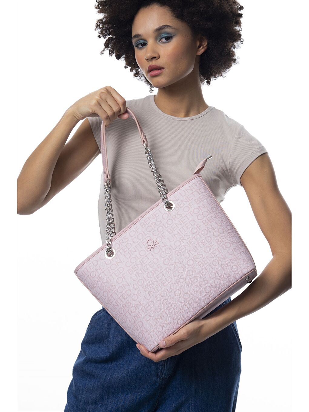 Pembe Deri Görünümlü Kadın Çanta