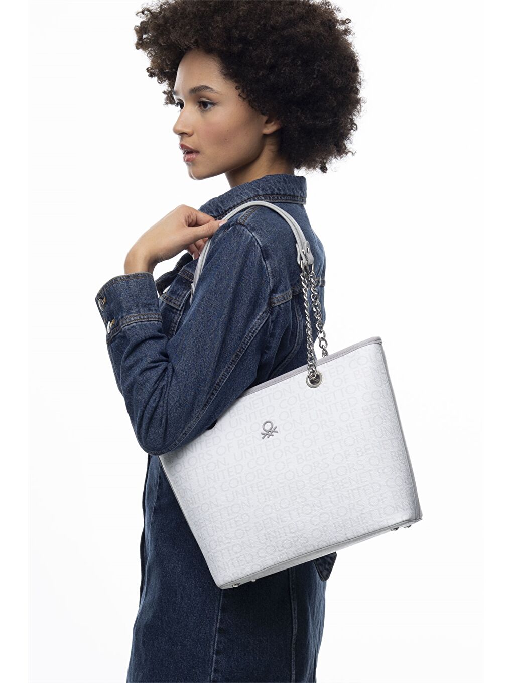 Beyaz Deri Görünümlü Kadın Çanta-1