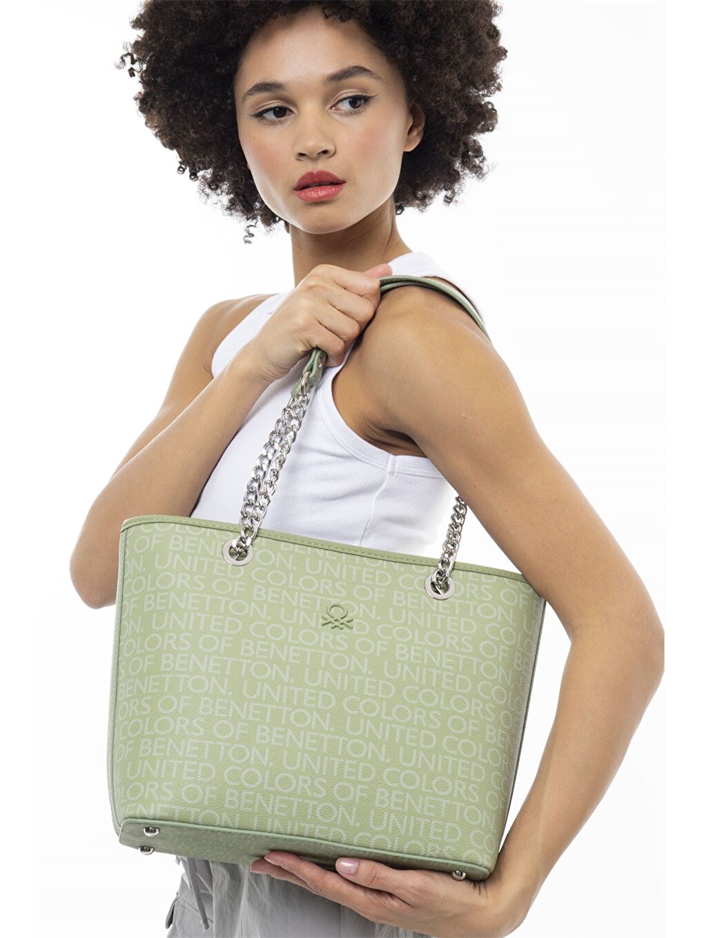 Yeşil Deri Görünümlü Kadın Çanta-1