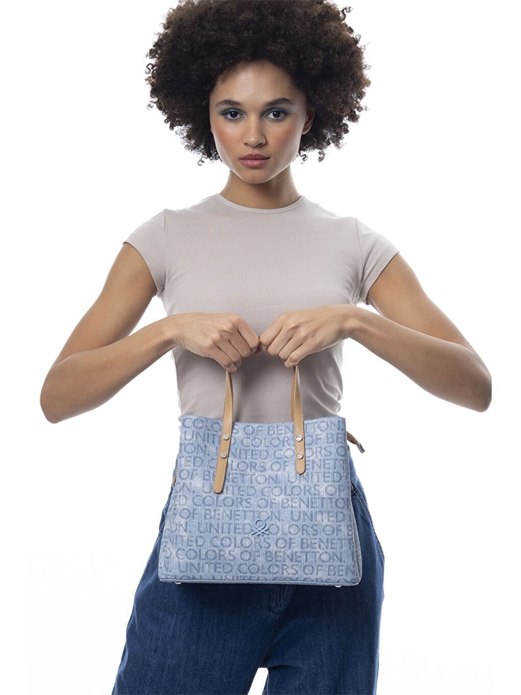 Mavi Deri Görünümlü Kadın Çanta-1