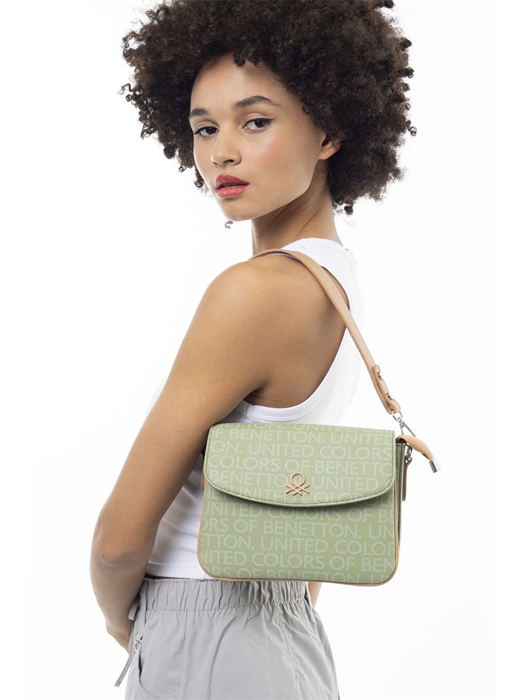 Yeşil Deri Görünümlü Kadın Çanta-1