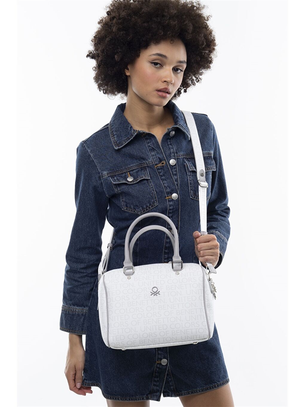 Beyaz Deri Görünümlü Kadın Çanta-1