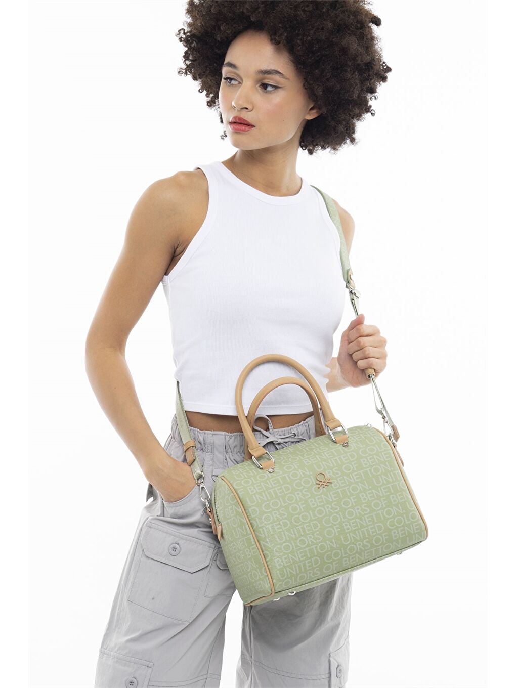 Yeşil Deri Görünümlü Kadın Çanta-1