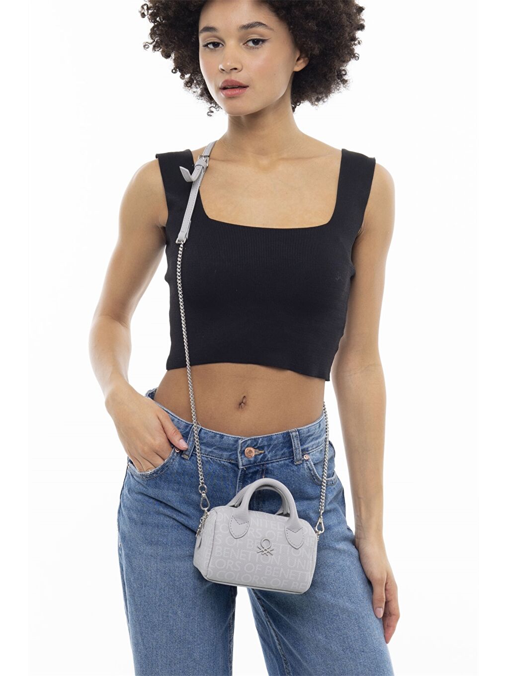 Gri Deri Görünümlü Kadın Çanta-1