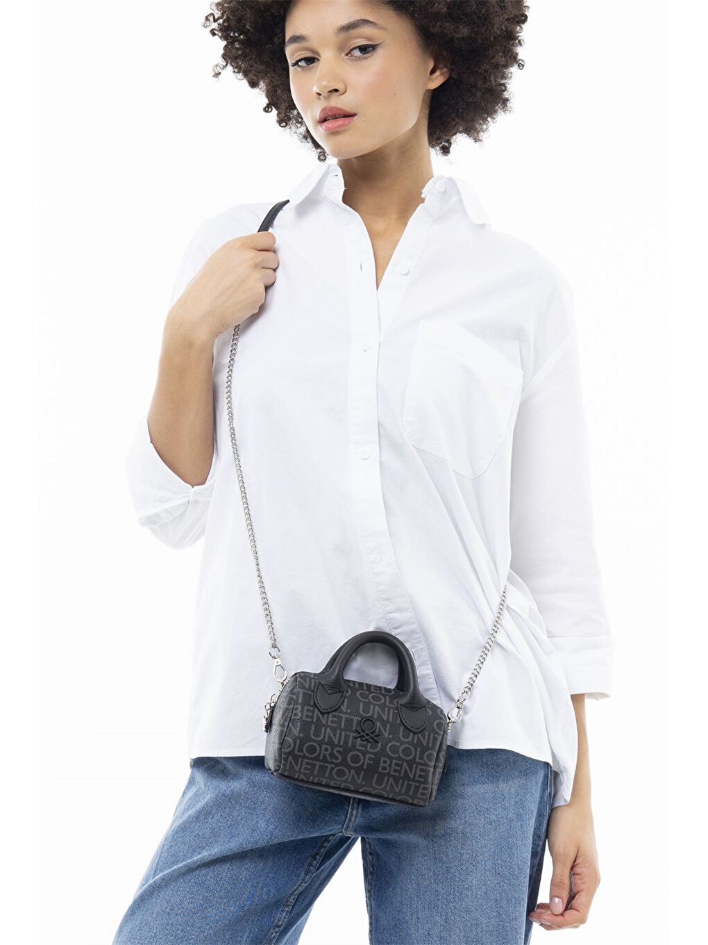 Siyah Deri Görünümlü Kadın Çanta-1