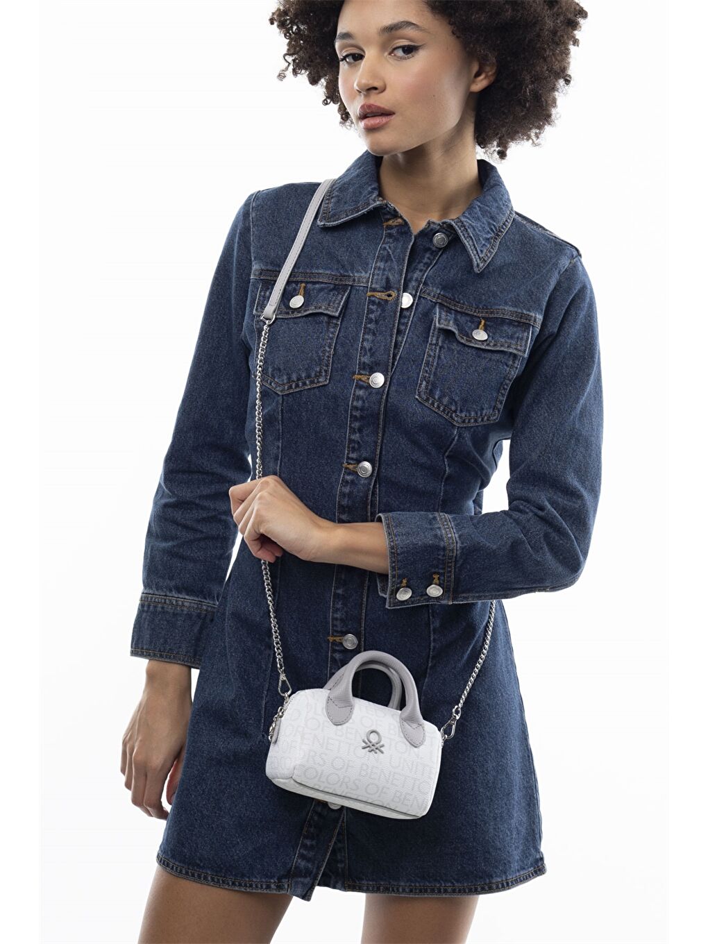 Beyaz Deri Görünümlü Kadın Çanta-1