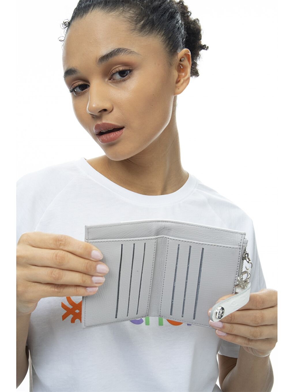 Beyaz Deri Görünümlü Kadın Cüzdan-1