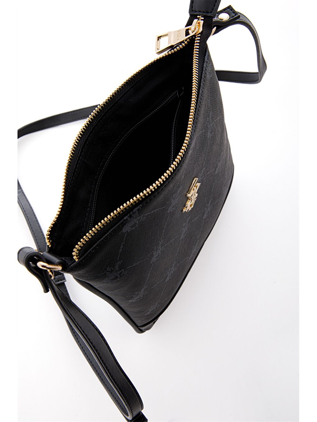 Siyah Deri Görünümlü Baskılı Kadın Omuz Çantası-5