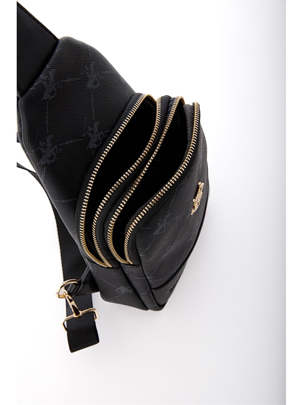 Siyah Deri Görünümlü Baskılı Kadın Göğüs Çantası-5