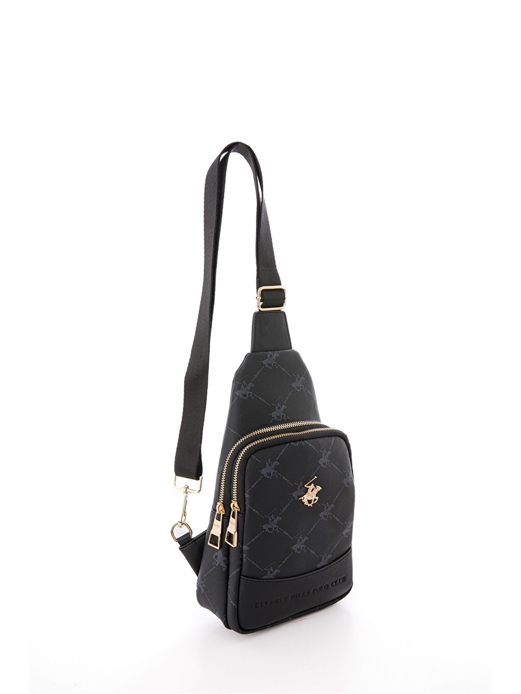 Siyah Deri Görünümlü Baskılı Kadın Göğüs Çantası-3