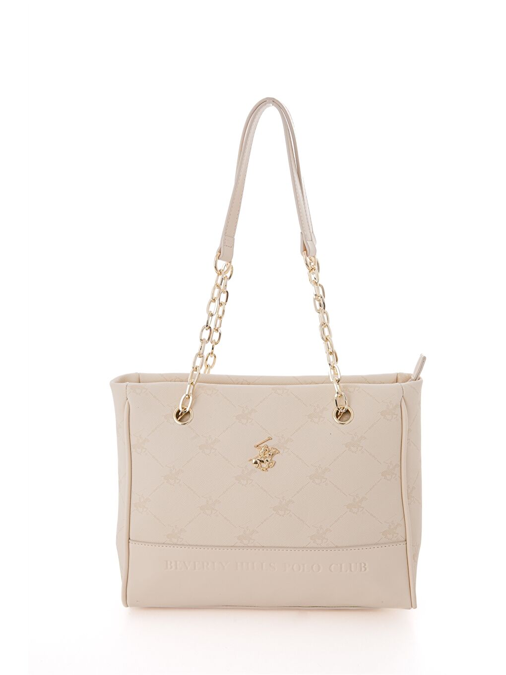 Bej Deri Görünümlü Baskılı Kadın Omuz Çantası-1