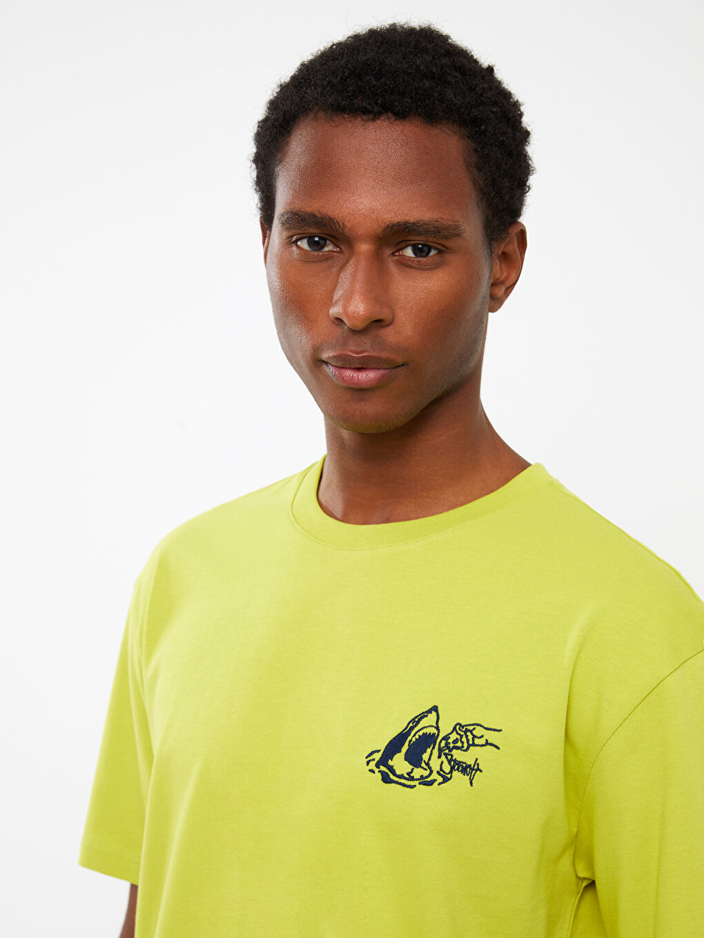 Yeşil Bisiklet Yaka Kısa Kollu Baskılı Penye Erkek Tişört-1