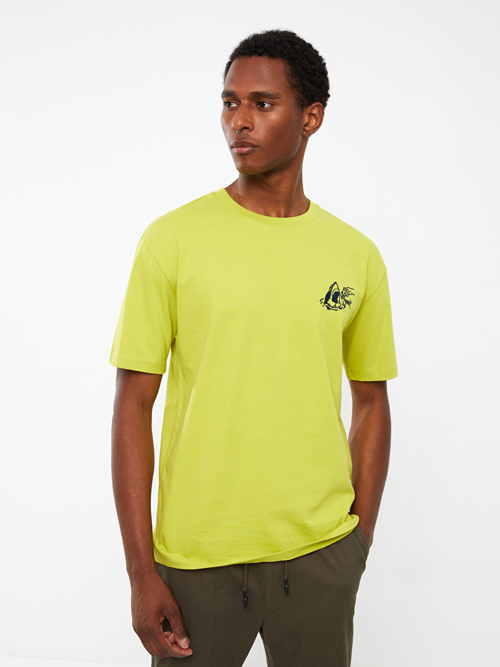 Yeşil Bisiklet Yaka Kısa Kollu Baskılı Penye Erkek Tişört-2