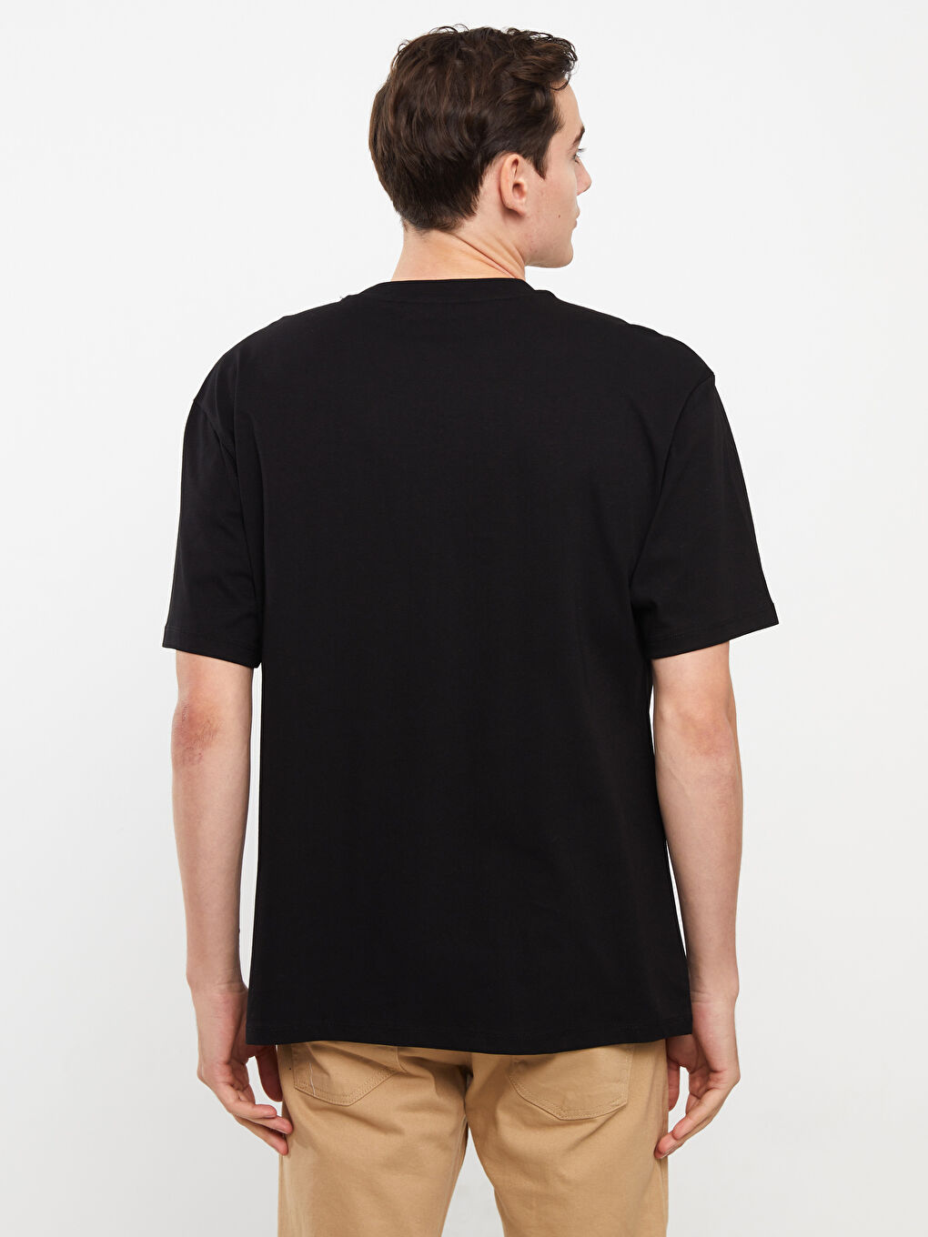 Siyah Bisiklet Yaka Kısa Kollu Baskılı Penye Erkek Tişört-4