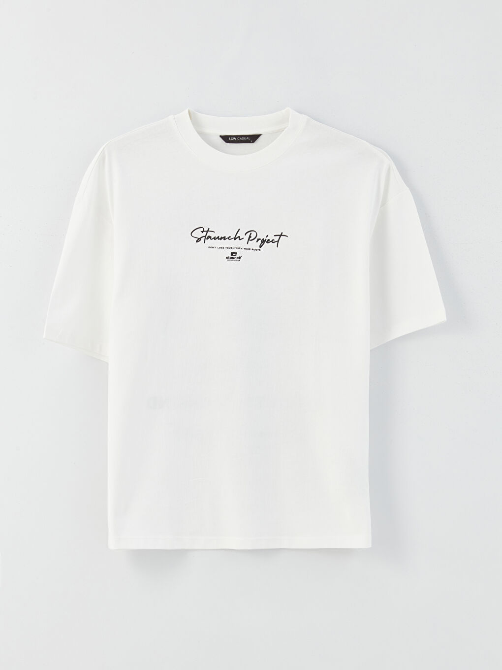 Beyaz Bisiklet Yaka Kısa Kollu Baskılı Penye Erkek Tişört-5