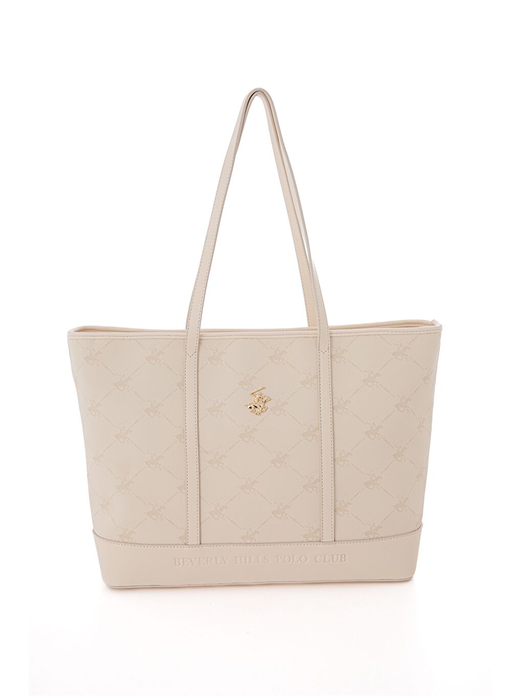 Bej Deri Görünümlü Baskılı Kadın Tote Çanta-1