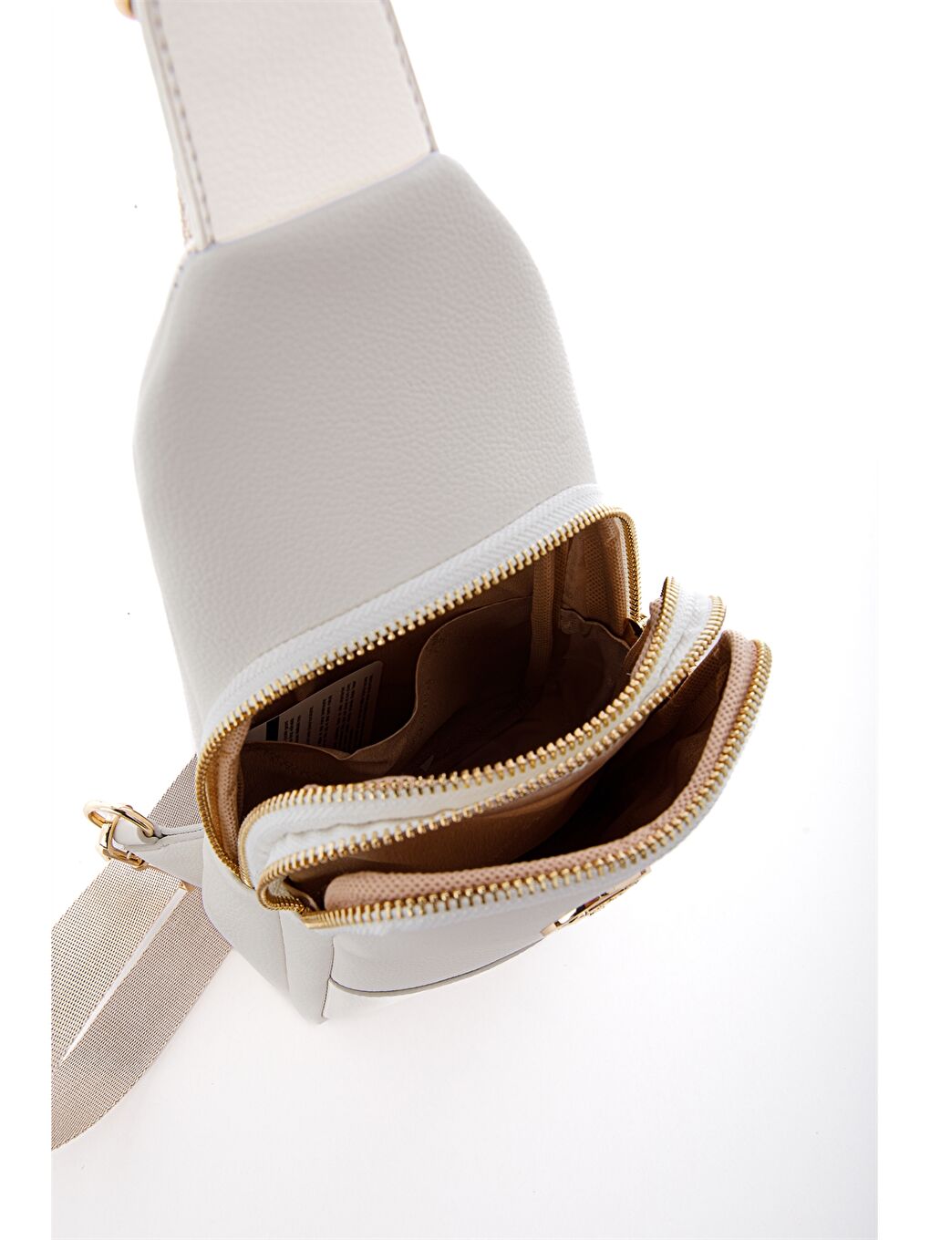 Beyaz Deri Görünümlü Baskılı Kadın Göğüs Çantası-5