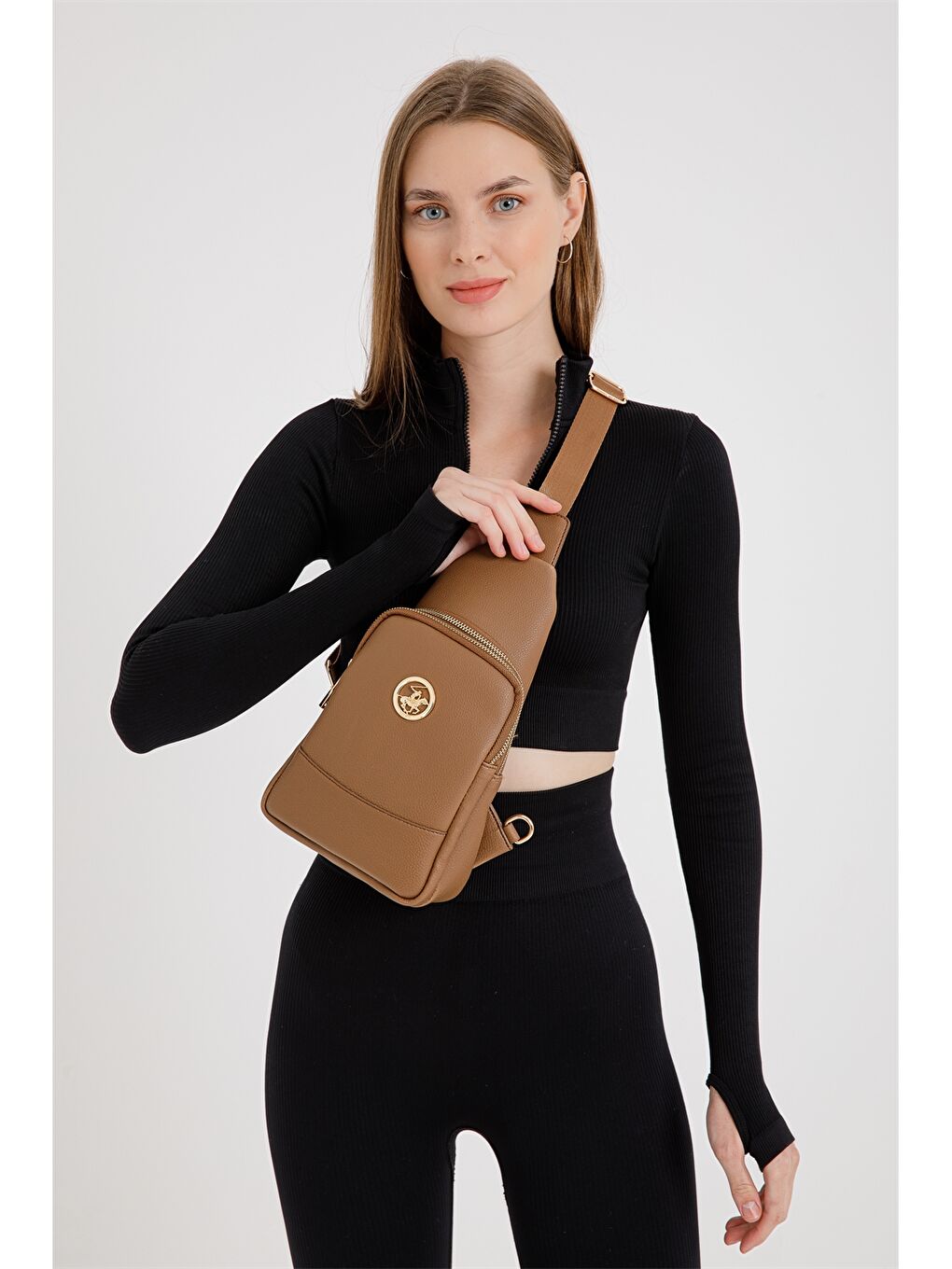 Kahverengi Deri Görünümlü Baskılı Kadın Göğüs Çantası