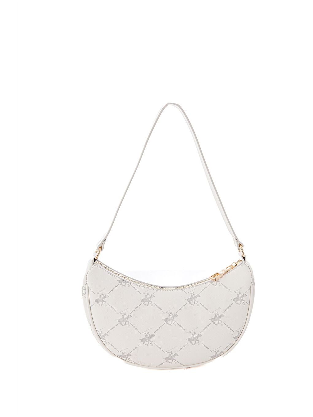 Beyaz Deri Görünümlü Desenli Kadın Baget Çanta-3