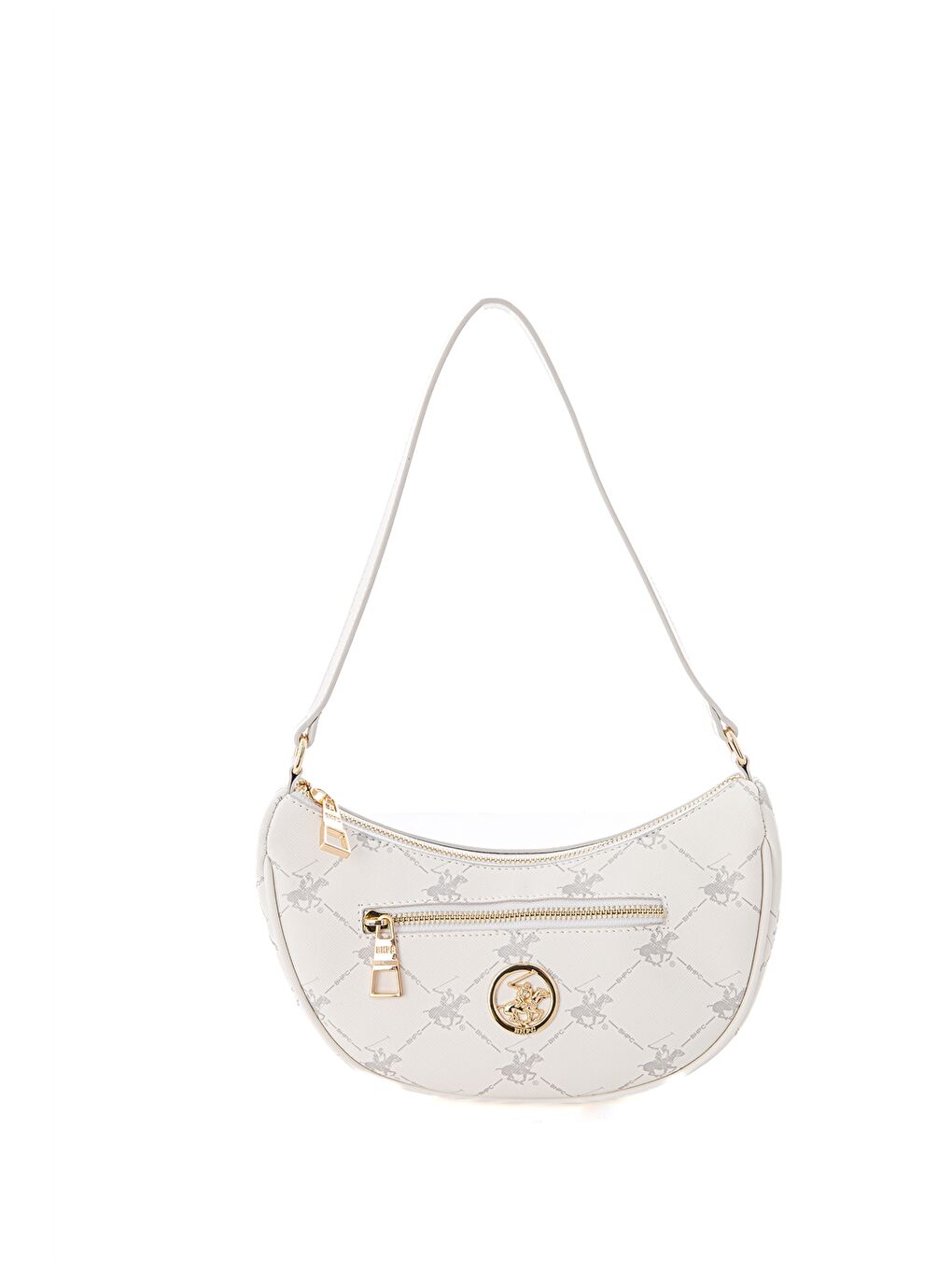 Beyaz Deri Görünümlü Desenli Kadın Baget Çanta-1