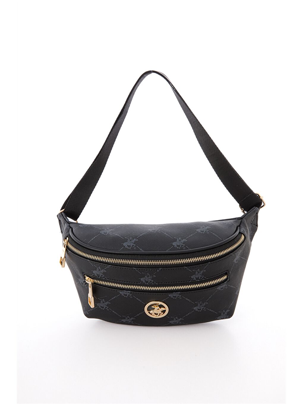 Siyah Deri Görünümlü Baskılı Kadın Göğüs Çantası-1