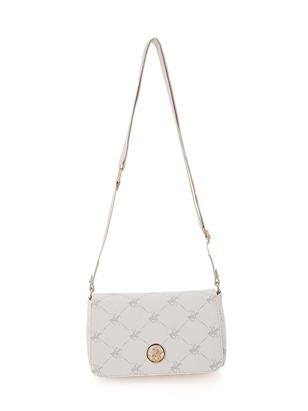 Beyaz Deri Görünümlü Desenli Kadın Omuz Çantası-1