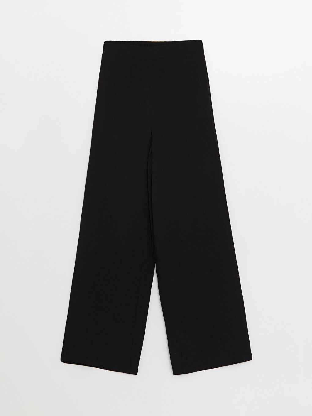 Siyah Beli Lastikli Standart Fit Düz Geniş Paça Kadın Pantolon-5