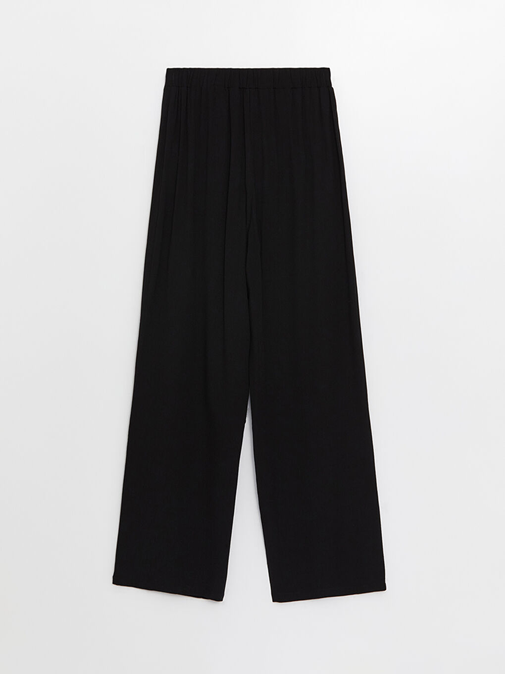 Siyah Beli Lastikli Standart Fit Düz Geniş Paça Kadın Pantolon-6