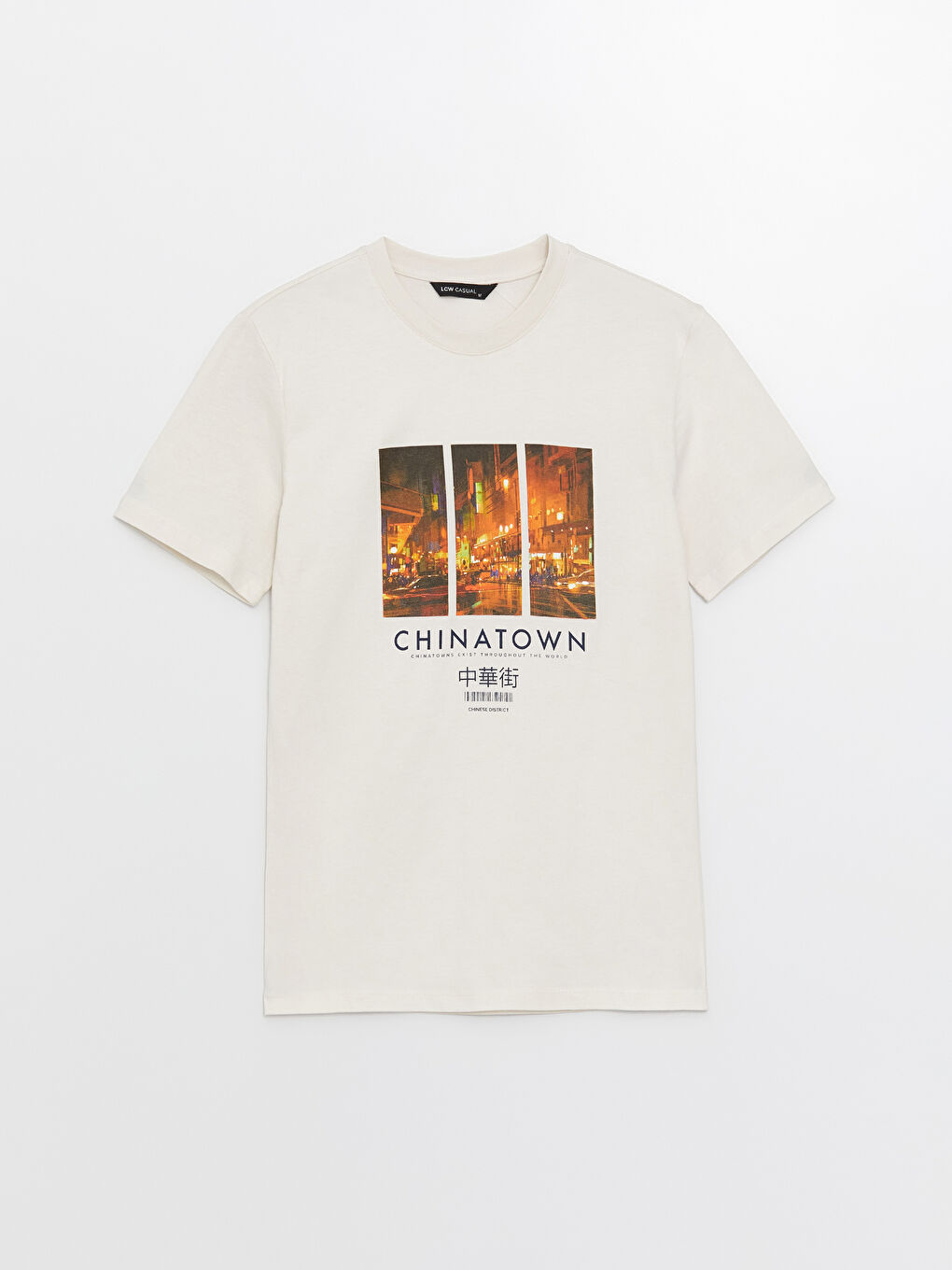 Gri Bisiklet Yaka Kısa Kollu Baskılı Penye Erkek Tişört-5